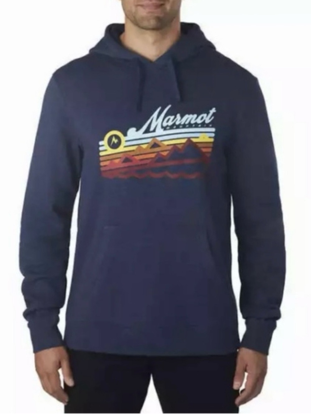 Marmot Mountain Hoodie Colorful Sweatshirt Size Large Navy Blue Hiking Outdoors